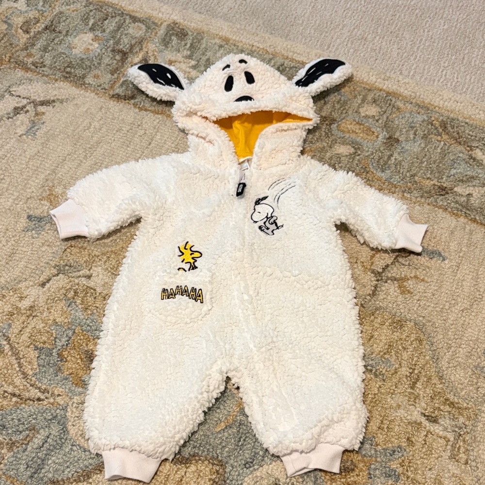 Peanuts Snoopy Costume White Fleece Baby Bodysuit with Yellow Accents